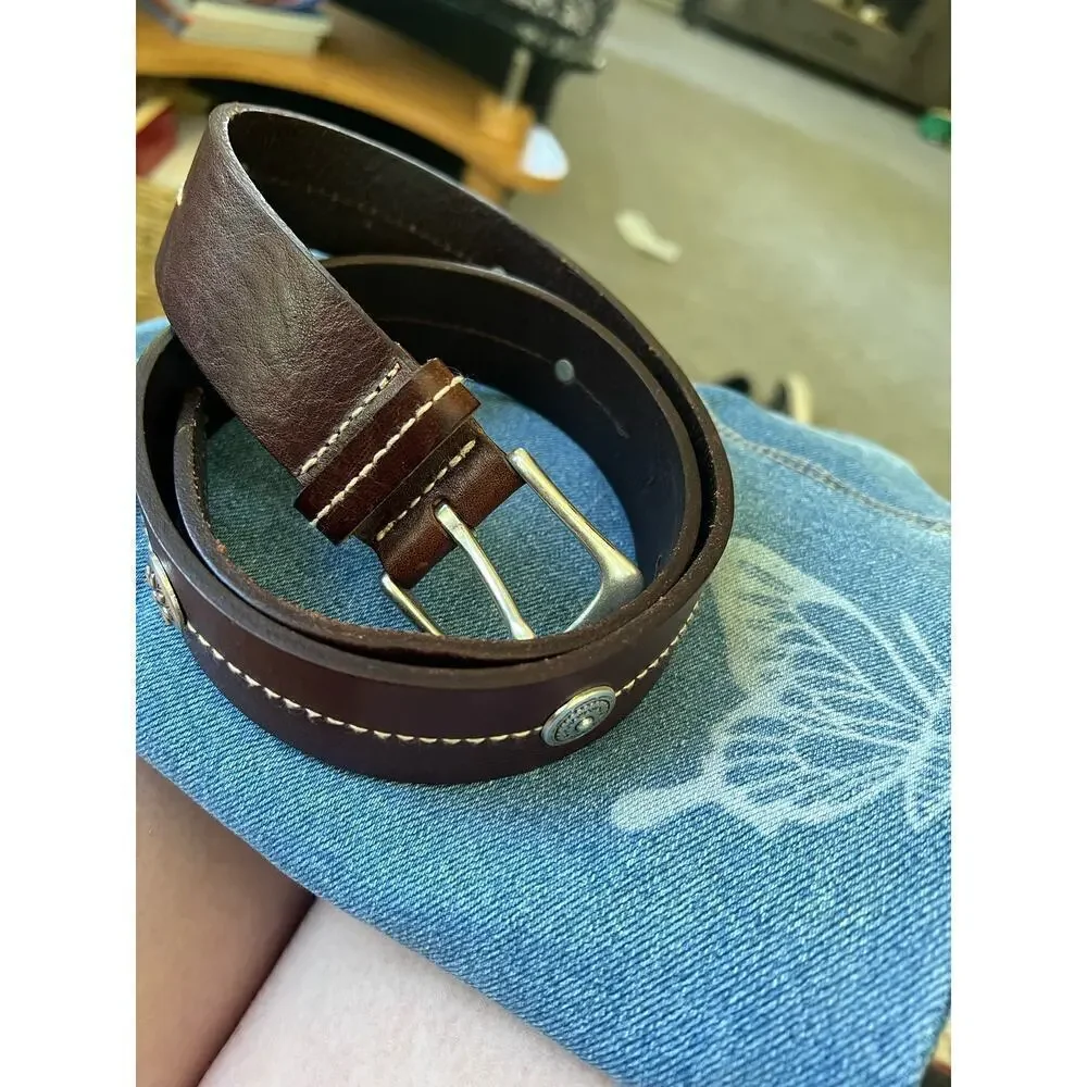 Fossil brown leather belt‎ silver hardware and detail size M